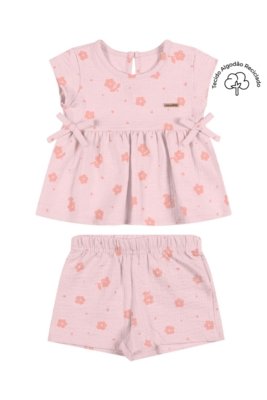 Conjunto Bebê Menina Canelado Laços Colorittá Rosa