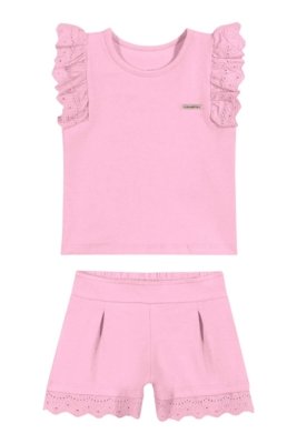 Conjunto Bebê Menina Com Renda Colorittá Rosa