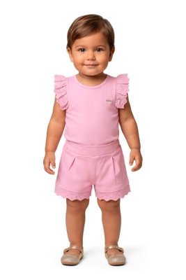 Conjunto Bebê Menina Com Renda Colorittá Rosa