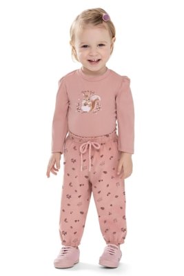 Conjunto Bebê Menina Estampa Esquilo Colorittá Rosa