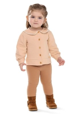 Conjunto Bebê Menina Gola Com Renda Colorittá Marrom