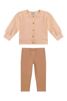 Conjunto Bebê Menina Gola Com Renda Colorittá Marrom