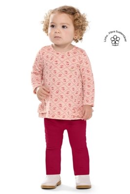 Conjunto Bebê Menina Malha Linho Floral Colorittá Rosa