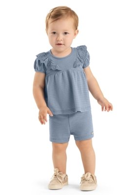 Conjunto Bebê Menina Malha Trabalhada Colorittá Azul