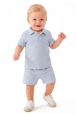 Conjunto Bebê Menino Polo Texturizado Colorittá Azul