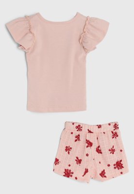 Conjunto Infantil Colorittá Blusa Bordada Short Floral Rosa