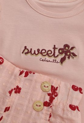 Conjunto Infantil Colorittá Blusa Bordada Short Floral Rosa