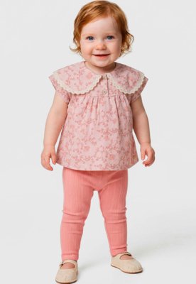 Conjunto Infantil Colorittá Blusa Gola Renda e Legging Rosa
