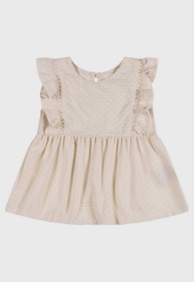 Conjunto Infantil Coloritta Blusa com Babado e Short Bege