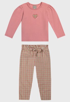 Conjunto Infantil Coloritta Bordado Coração Rosa