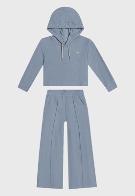 Conjunto Infantil Coloritta Cropped Capuz Calça Azul