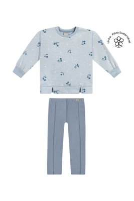 Conjunto Infantil Menina Floral Linho Colorittá Azul