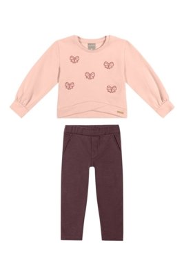 Conjunto Infantil Menina Laços Bordados Colorittá Rosa