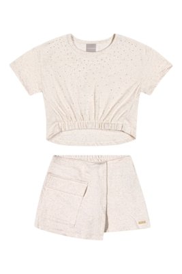 Conjunto Infantil Menina Strass Colorittá Bege