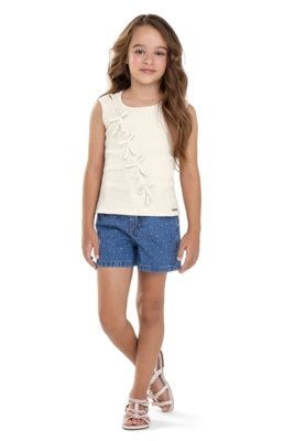 Short Infantil Menina Jeans Strass Colorittá Azul