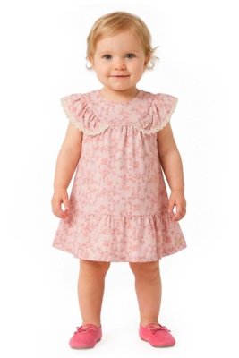 Vestido Bebê Menina Floral Com Babados Colorittá Rosa