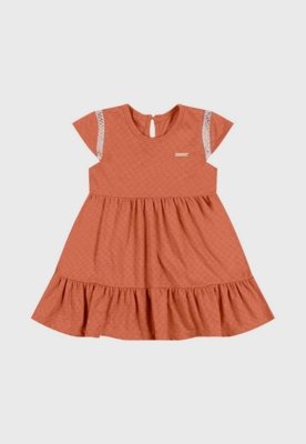 Vestido Infantil Coloritta Detalhe em Renda Terracota