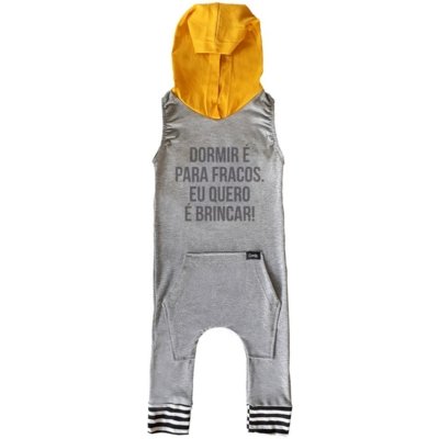 Macacão Capuz Comfy Eu Quero Brincar Cinza Menor preço em Macacão Capuz Comfy Eu Quero Brincar Cinza