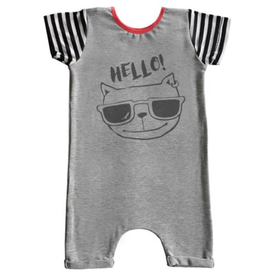 Macacão Curto Comfy Hello Cinza Menor preço em Macacão Curto Comfy Hello Cinza