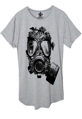 Camiseta Longline Estampada Corvuz Gás Mask Cinza Mescla Menor preço em Camiseta Longline Estampada Corvuz Gás Mask Cinza Mescla