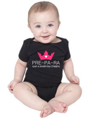 Body Criativa Urbana Bebê Frases Engraçadas Menina Poderosa Preto Menor preço em Body Criativa Urbana Bebê Frases Engraçadas Menina Poderosa Preto