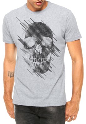 Camiseta Criativa Urbana Caveira Estilizada Cinza Mescla Manga Curta Menor preço em Camiseta Criativa Urbana Caveira Estilizada Cinza Mescla Manga Curta