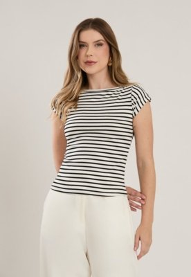 Blusa Crorela Ribana Listrada Preto