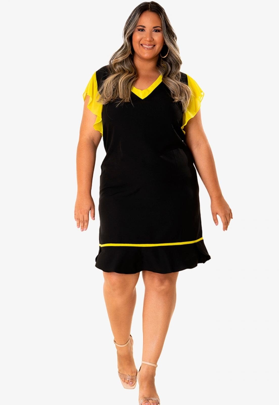 vestido midi plus size preto