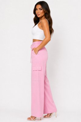 Calça Pantalona D Bell Outlet Fashion Cargo Rosa Bebê
