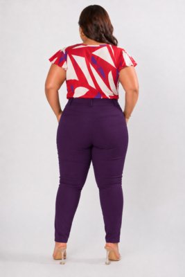 Calça Plus Size D Bell Outlet Fashion Cintura Alta Roxo