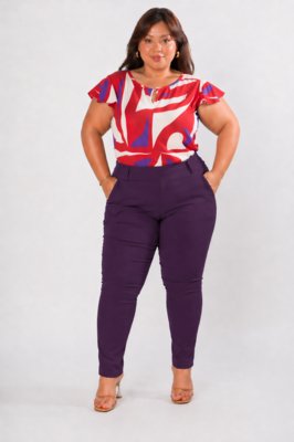 Calça Plus Size D Bell Outlet Fashion Cintura Alta Roxo