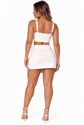 Conjunto D Bell Outlet Fashion Cropped Rendado e Saia Off-White