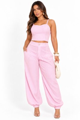 Conjunto D Bell Outlet Fashion Cropped e Calça Jogger Rosa