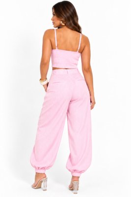 Conjunto D Bell Outlet Fashion Cropped e Calça Jogger Rosa