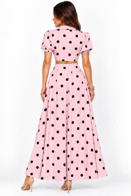 Conjunto D Bell Outlet Fashion Cropped e Saia Longa Poá Rosa Bebê
