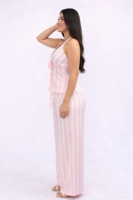 Conjunto D Bell Outlet Fashion Listras Verão Rosa