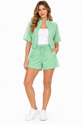 Conjunto D Bell Outlet Fashion Moletinho com Listras Laterais Verde Menta