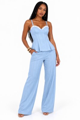 Conjunto Peplum com Renda D Bell Outlet Fashion Azul