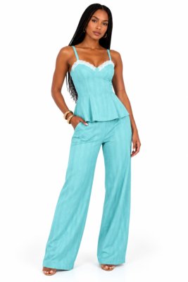Conjunto Peplum com Renda D Bell Outlet Fashion Turquesa