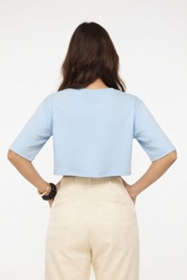 Cropped Oversized D Bell Outlet Fashion Liso Azul Bebê
