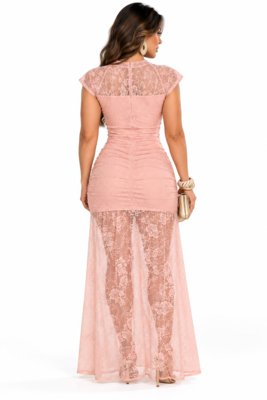 Vestido De Renda com Drapeado D Bell Outlet Fashion Rosa