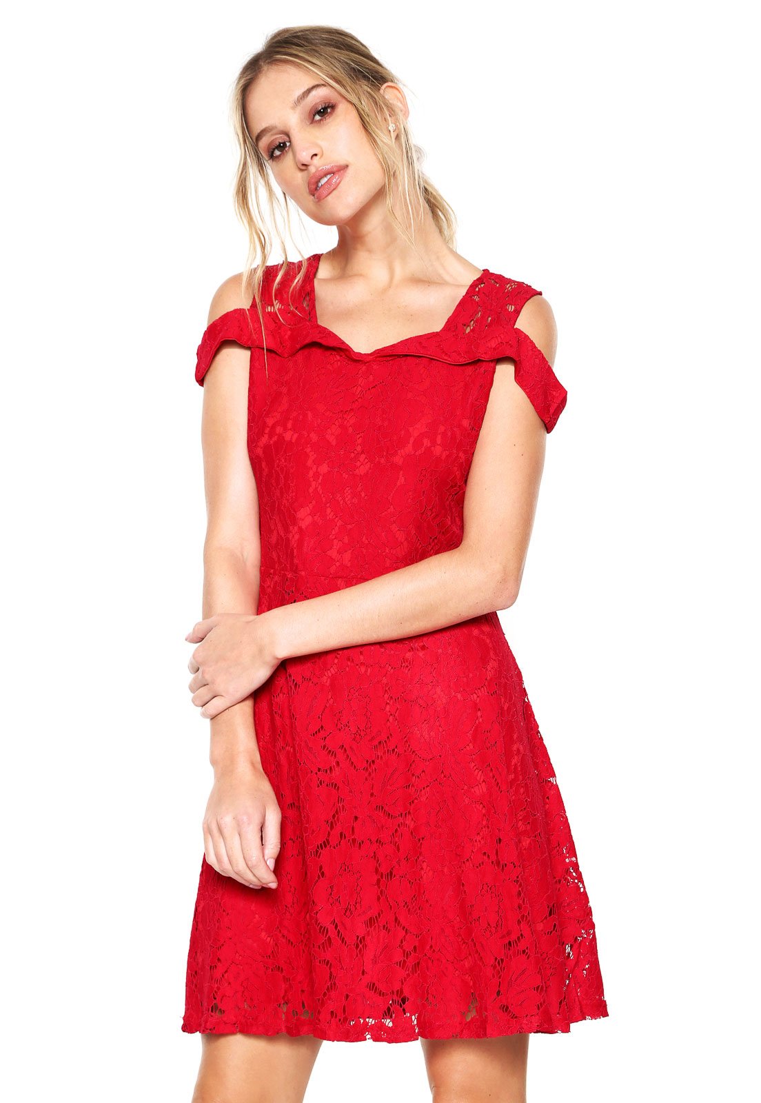 Vestido de best sale renda vermelho curto