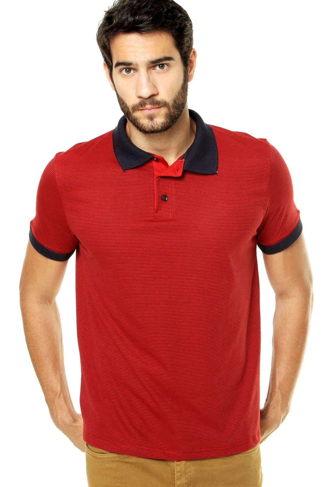 Camisa Polo DAFITI EDGE Malha Listra Vermelha Compre Agora