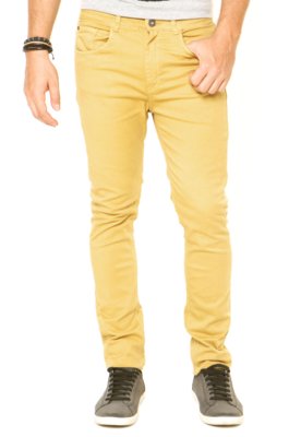 calça sarja amarela masculina
