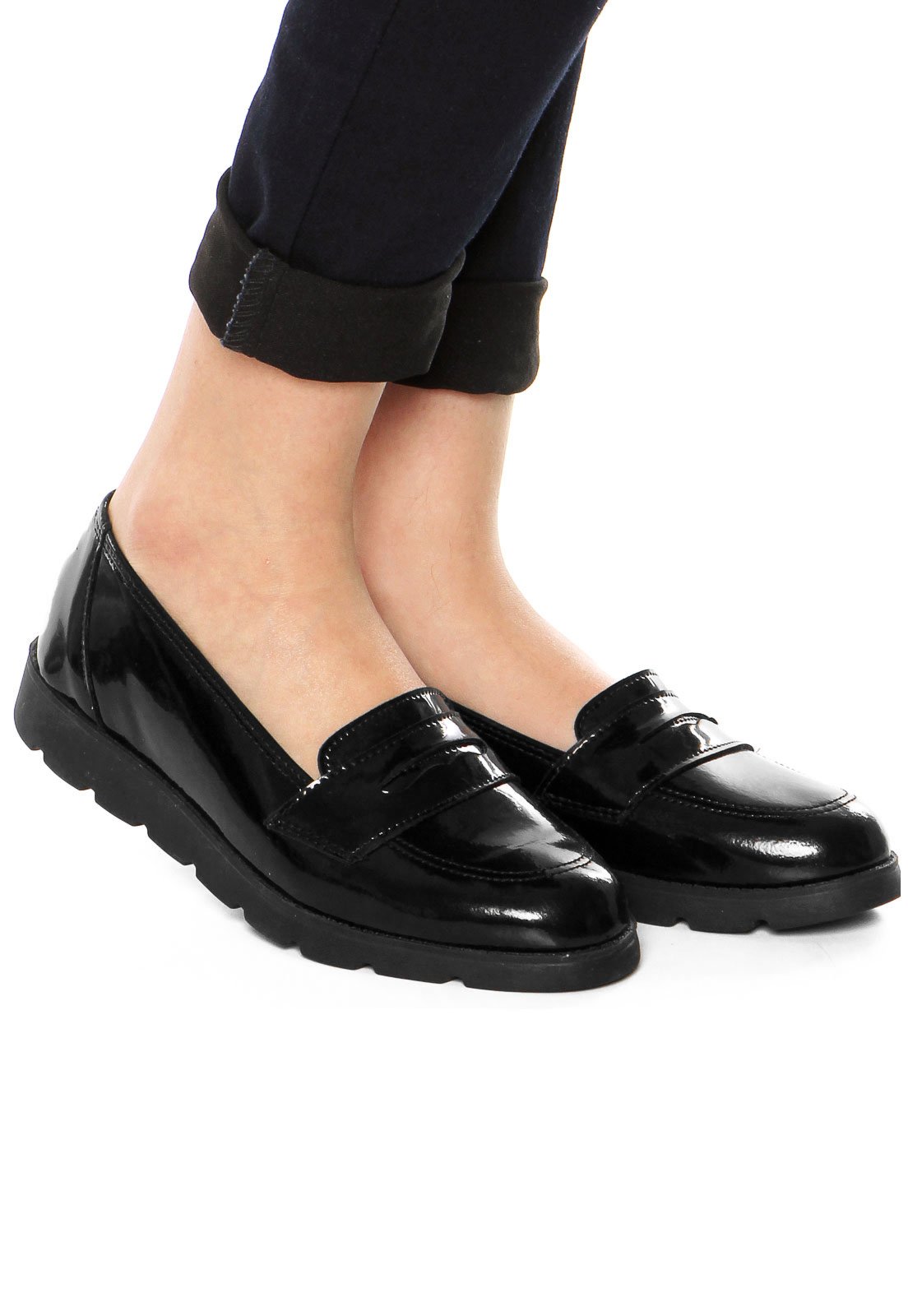 Mocassim Flatform DAFITI SHOES Pespontos Preto Compre Agora