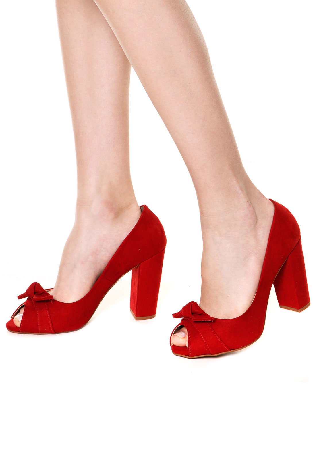 sapato vermelho peep toe