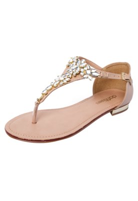 Rasteira DAFITI SHOES Com Pedras Nude - Compre Agora