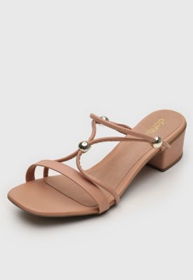 Sandália DAFITI SHOES Salto Grosso Bege - Compre Agora