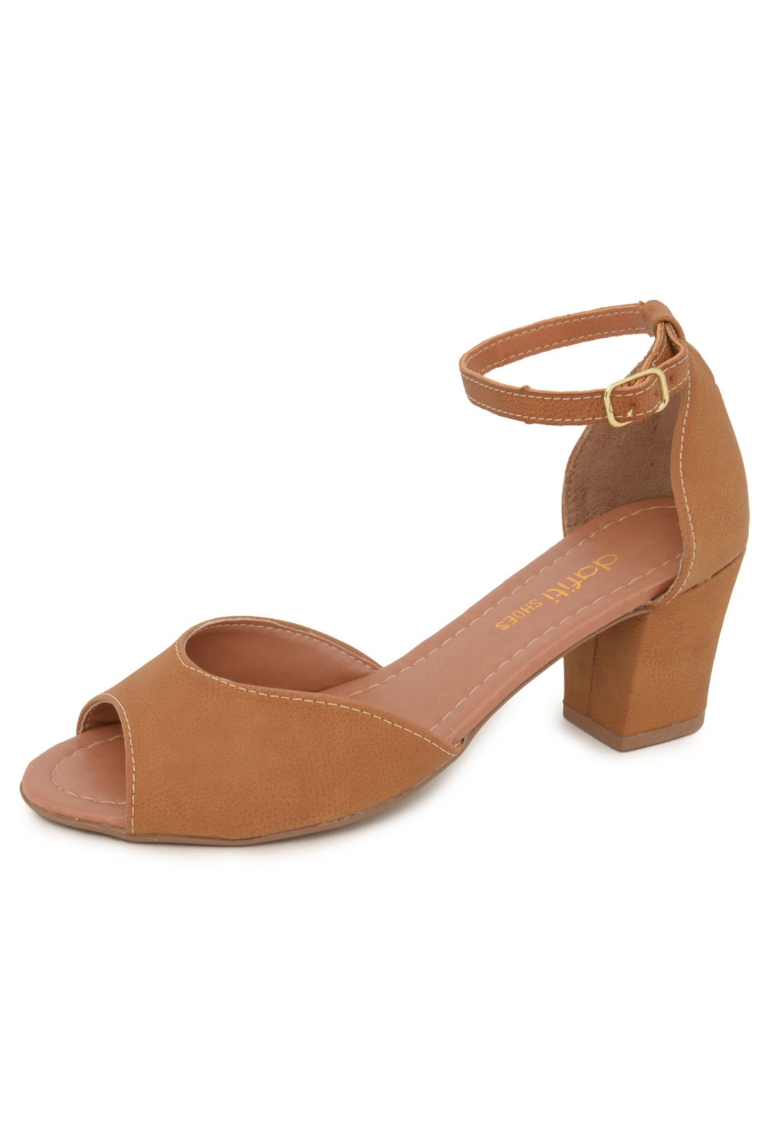 Sandália DAFITI SHOES Salomé Salto Grosso Caramelo - Compre Agora