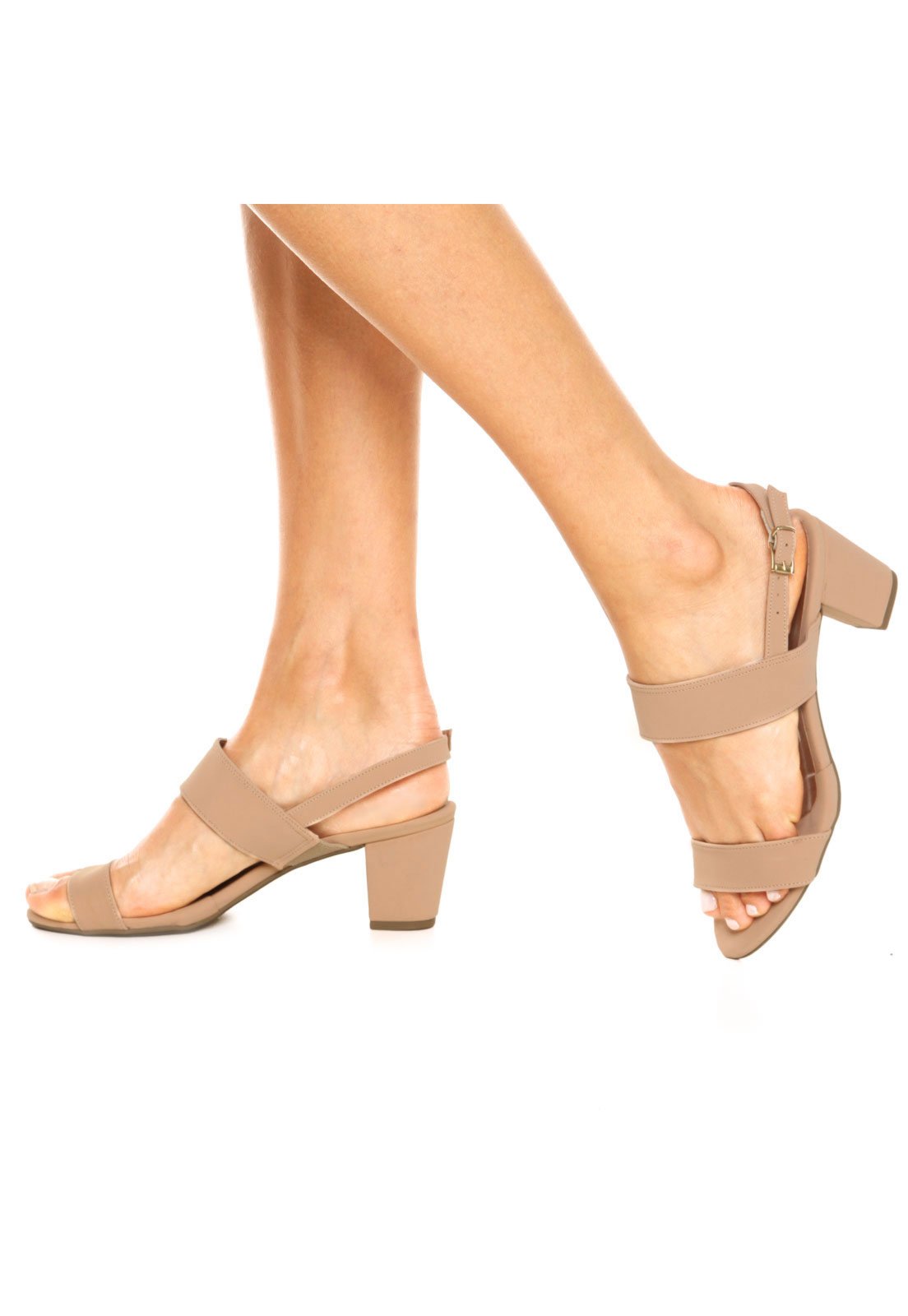 Sandália DAFITI SHOES Salto Grosso Nude - Compre Agora